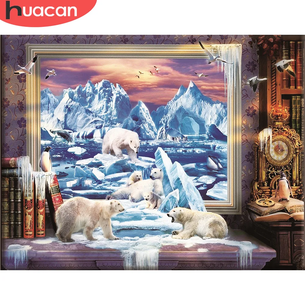 HUACAN вышивка крестиком Медведь животных рукоделие Наборы для полных комплектов белый холст своими руками зимний домашний декор 14CT 40x50 см
