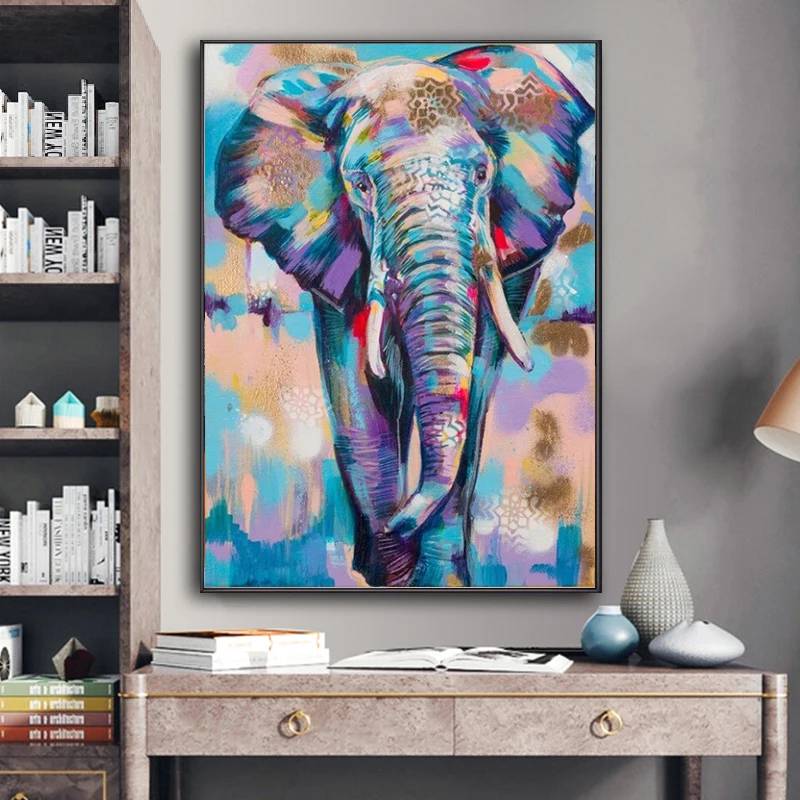 African Wild Elephant Colorful Graffiti Art Posters and Prints Animals Painting Wall for Living Room Home Decor (No Frame) | Дом и сад