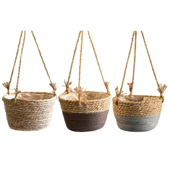 

Jute Rope Hanging Planter Woven Plant Storage Basket Indoor Outdoor Flower Holder Macrame Plant Hangers Modern Home Decor