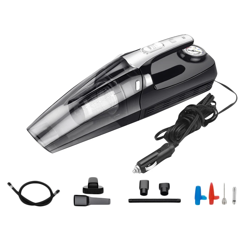 

4-In-1 Car Handheld Vacuum Cleaner With Pointer Display Tire Inflator Pump Pressure Gauge Led Light Vacuum Cleaner For Home Car