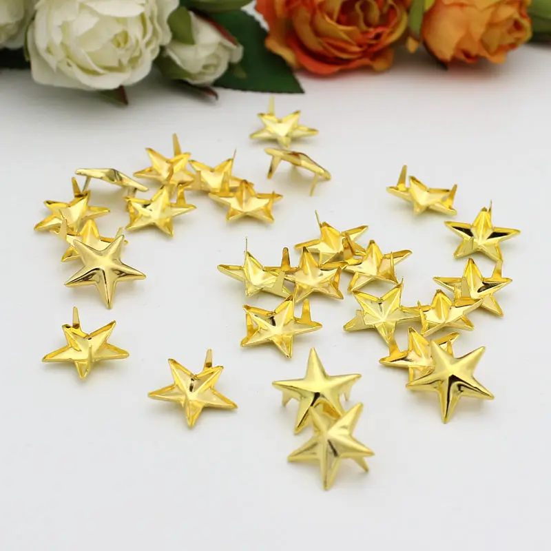 

200pcs/lot 15mm Gold Plated Star Studs Metal Claw Beads Nailhead Punk Studs Rivet Belt/Leather/Bracelets/Clothes Accessories