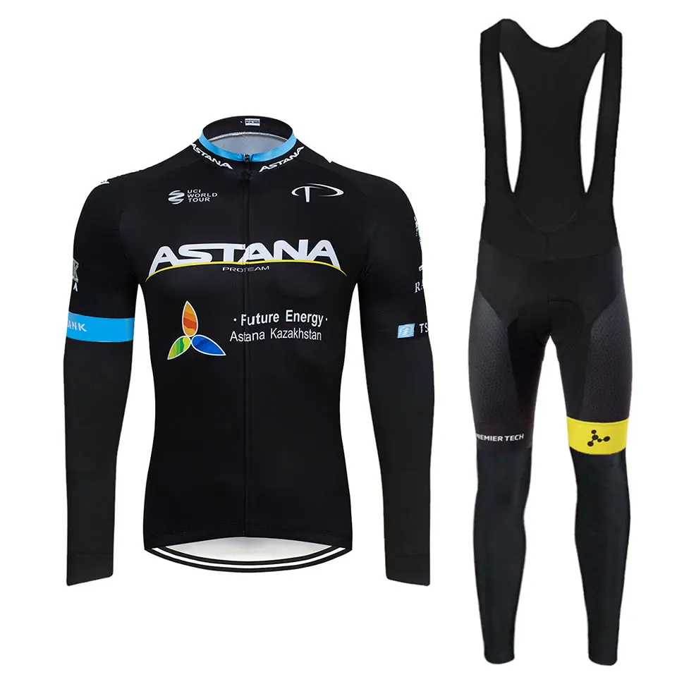

Astana 2019 spring autumn team Long sleeve Cycling Jersey Set Breathable racing bike clothing Ropa MTB bike 20D gel pad