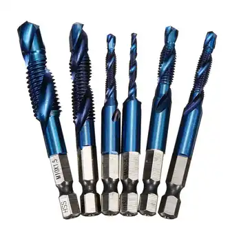 

6Pcs Drill Bits 1/4'' Hex Shank HSS Metric Thread Tap High Speed Steel Screw Tap Drill Bits Spiral Trapezoidal Tap M3-M10