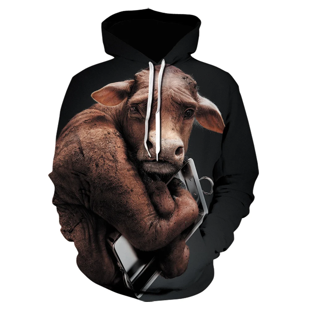 

2020 Newest popular Novelty animal cow series winter hoodie men women 3D print harajuku style black hoodies and sweatshirts