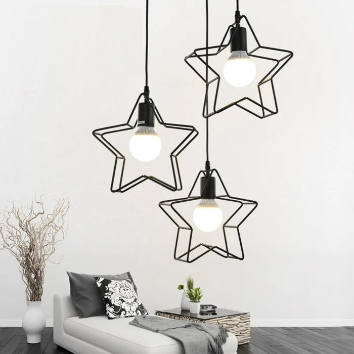 

Northern European-Style Retro Creative Cool Iron Droplight Bar Counter Lamps Restaurant Bedroom Balcony Stairs Chandelier Star L