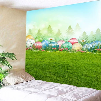 

3D Easter eggs Green Grass Wall Tapestry wall hanging Bedspread Beach Towel Backdrop Home Room Wall Art Dropship