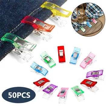 

50pcs Job Foot Case Multicolor Plastic Clips Fabric Clamps Patchwork Hemming Sewing Tools Sewing Accessories