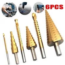 

6pcs HSS Titanium Step Drill Bit (4-12/20/32mm) Saw Drill (3/6/8mm) Milling Cutter For Woodworking Metal Drilling Power Tools
