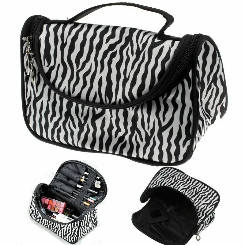 Портативная нейлоновая косметичка для путешествий, модная черно-белая косметичка с принтом зебры на молнии, косметички, сумочка для Хранения Туалетных Принадлежностей