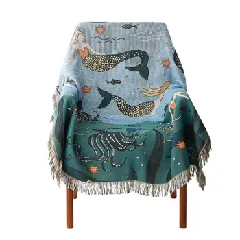 

Mermaid Pattern Knitted Sofa Throw Blanket Multifunction Sofa Cover Decorative For Travel Plane Blanket Living Room decor плед