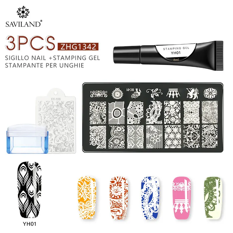 ZHG1342 Soak off тиснения УФ Гель-лак яркие красные цвета: золотистый, серебристый для шаблон штампа инструменты 3 шт./компл. пластины для стемпинга-дизайн - Цвет: ZHG1342