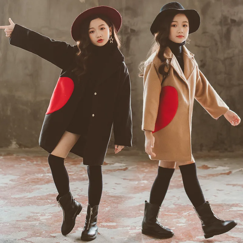 

Girls Woolen Overcoat 2018 New Style Korean-style Western Style Princess Big Boy Woolen Jacket Thick Quilted Mid-length