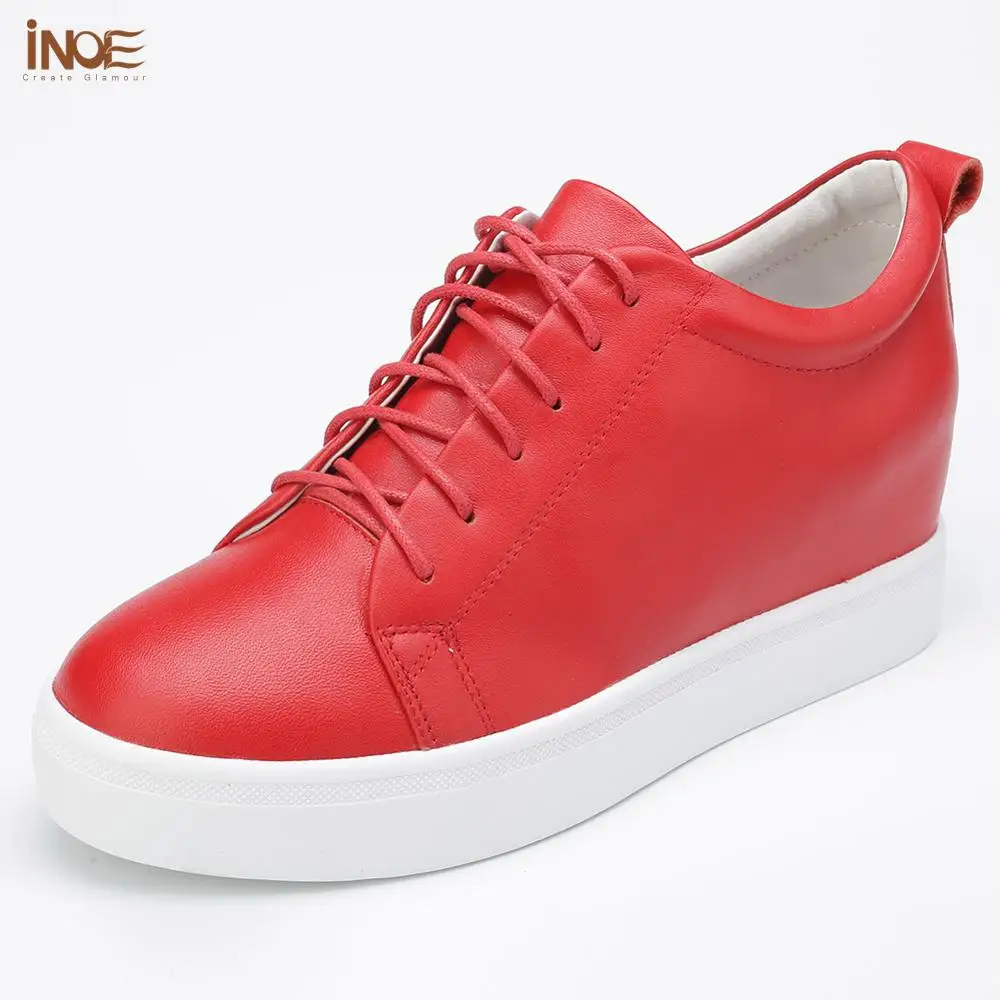 

INOE Fashion Genuine Cow Leather Spring Casual Sneakers Women Autumn Hidden Heel Shoes Leisure Black White Red Clearance Sale