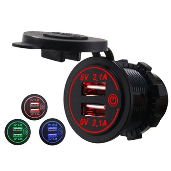 

Durable And Practical 12V 24V Dual USB 2.1A LED Car Charger Adapter Touch ON OFF For Car Boat Marine