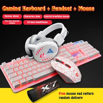 

4Pcs Home Computer Pad Headset USB Ergonomic Accessories Backlight Gaming Mouse Keyboard Set Headset USB Home Waterproof