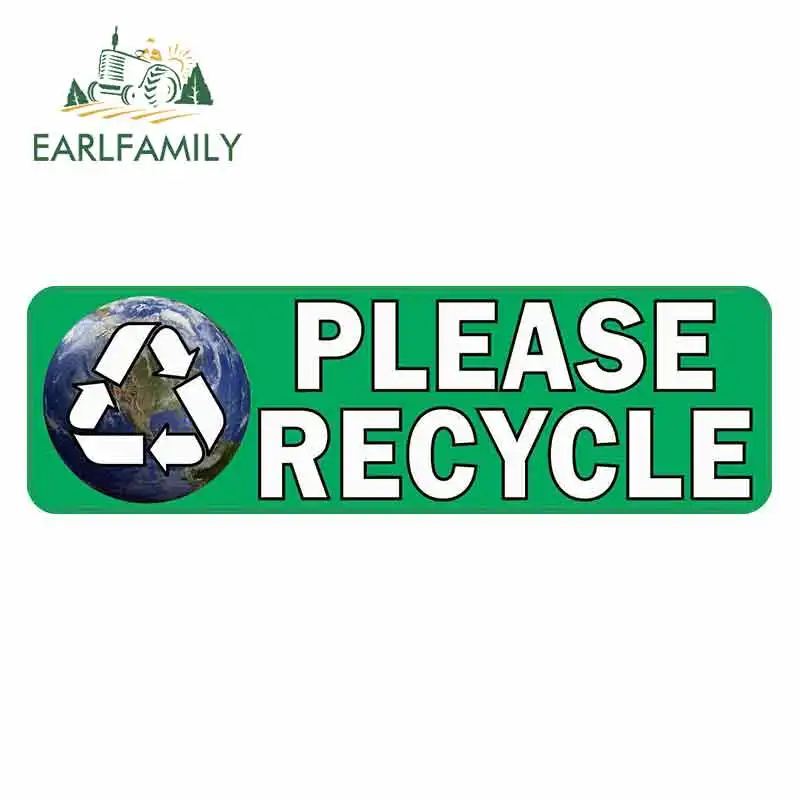 

EARLFAMILY 15cm x 4.6cm for Earth Please Recycle Logo Funny Car Stickers Vinyl Sunscreen RV VAN Fine Decal JDM Car Accessories