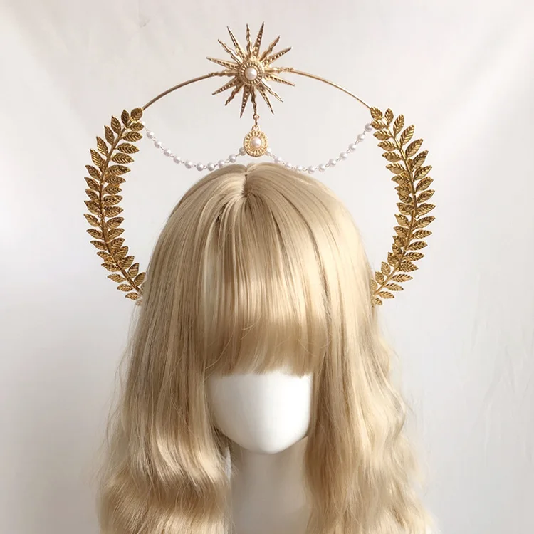 Gothic Lolita Federflügel Göttin Kirche Papst Goldene Haarschmuck Teufel Wunderschöne Vintage Jungfrau Maria Tiara Kopfbedeckung – Detail 11