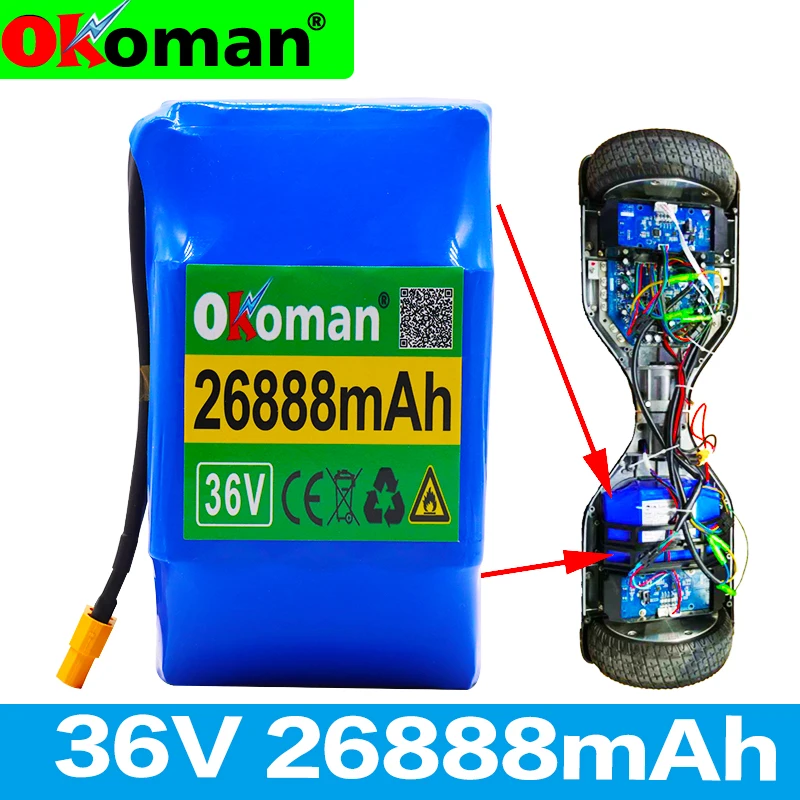 10S2P 36v литий-ионная аккумуляторная батарея 26888 мА/ч, 26.8AH аккумуляторная батарея для зарядки Ноута и сотового телефона Электрический самовсасывающий Ховерборд Одноколесный велосипед