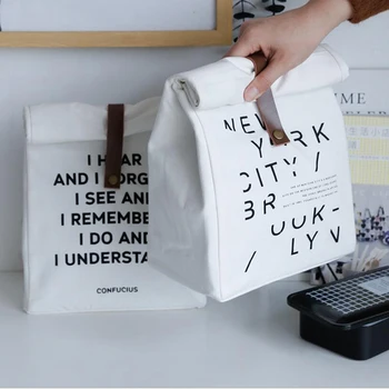 

Canvas Lunch Box Insulation Bag Picnic Bag Letter Type Large Capacity Multi-purpose Cloth Bag Foods Organizer Picnic Carry Tote