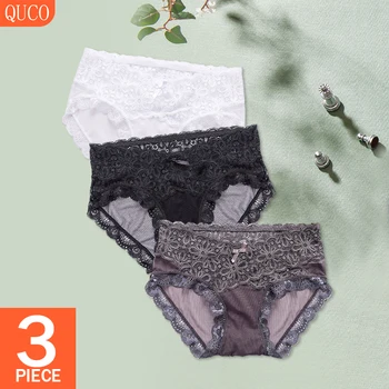 

QUCO Brand 3 Pcs/lot Women Underwear Set Sexy Lace Panties Transparent Sex Lingerie Female Briefs Ladies Low Rise Calvin Tights