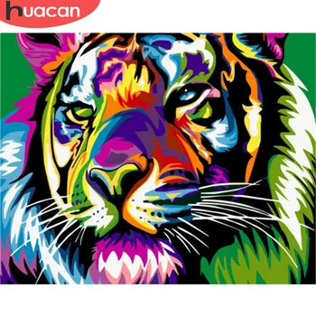 

HUACAN Oil Painting By Numbers Tiger Drawing On Canvas Gift DIY Coloring By Number Animal Kits Hand Painted Paintings Home Decor
