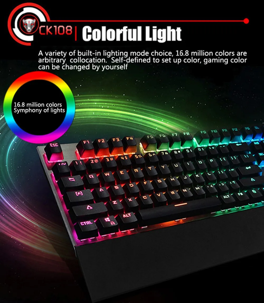 Motospeed CK108 RGB синий переключатель Механическая русская клавиатура Игровой проводной светодиодный BacklitAnti-Ghosting для геймера ПК настольный