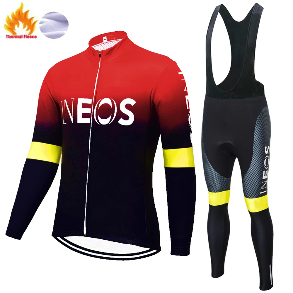 Радуга ropa hombre invierno ineos термо флисовая одежда для велоспорта с длинным рукавом Велоспорт Джерси костюм для улицы зимние штаны - Цвет: fleece set 1