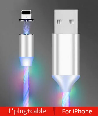 Магнитный светодиодный кабель Быстрая зарядка Магнит Micro usb type C кабель светодиодный провод шнур type-C зарядное устройство автомобильные аксессуары - Название цвета: For iphone Colorful