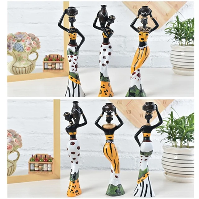 Buf pcs set woman sculpture home decoration accessories african statue resin crafts figurines room decor ornaments