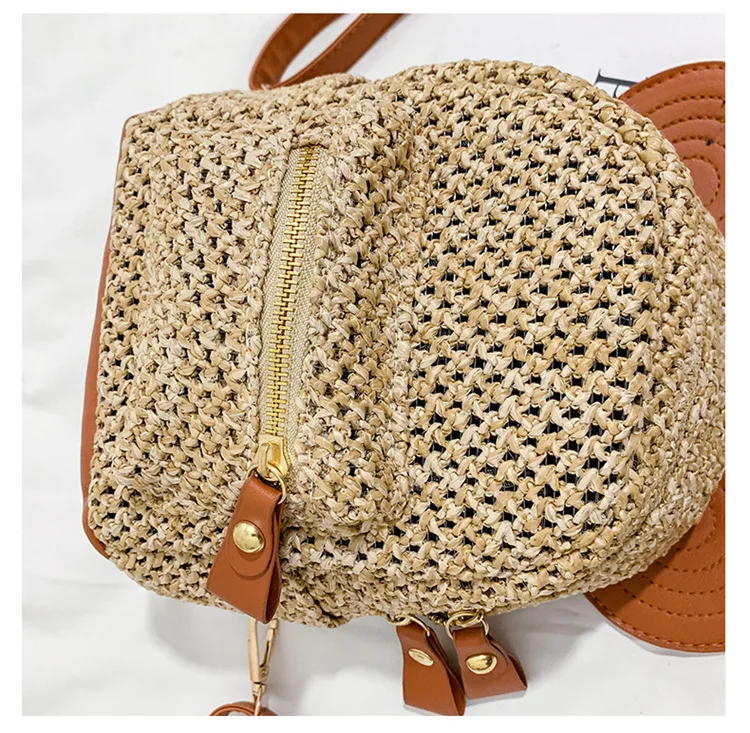 Straw Bag Summer Fashion New Style Grass Woven Hand Shoulder Bag Mini Backpack Versatile WOMEN'S Bag