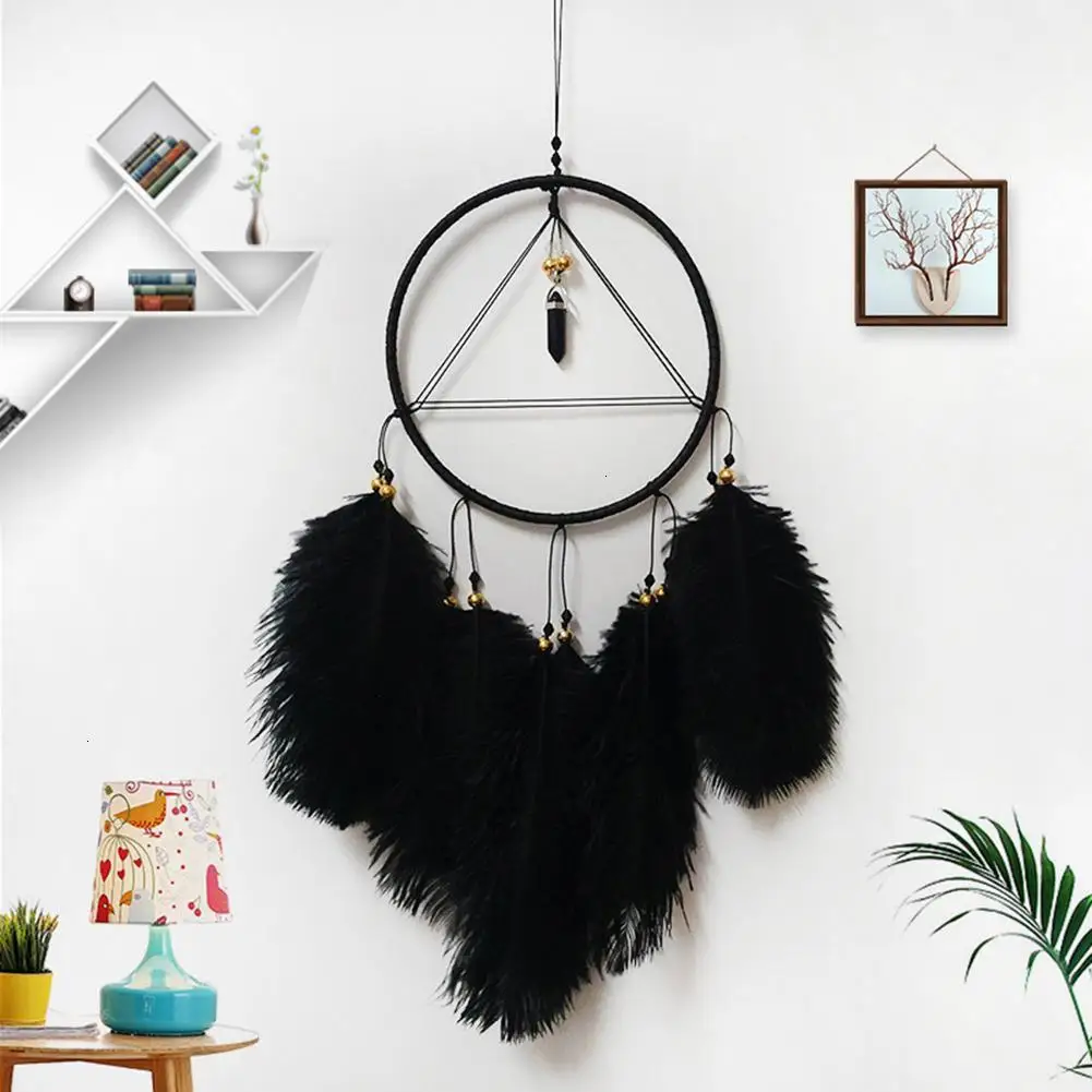 

Black Dreamcatcher with Lights Handmade Feather Dream Catcher Hanging Wind Chimes Art For Car Room Decoration Ornaments