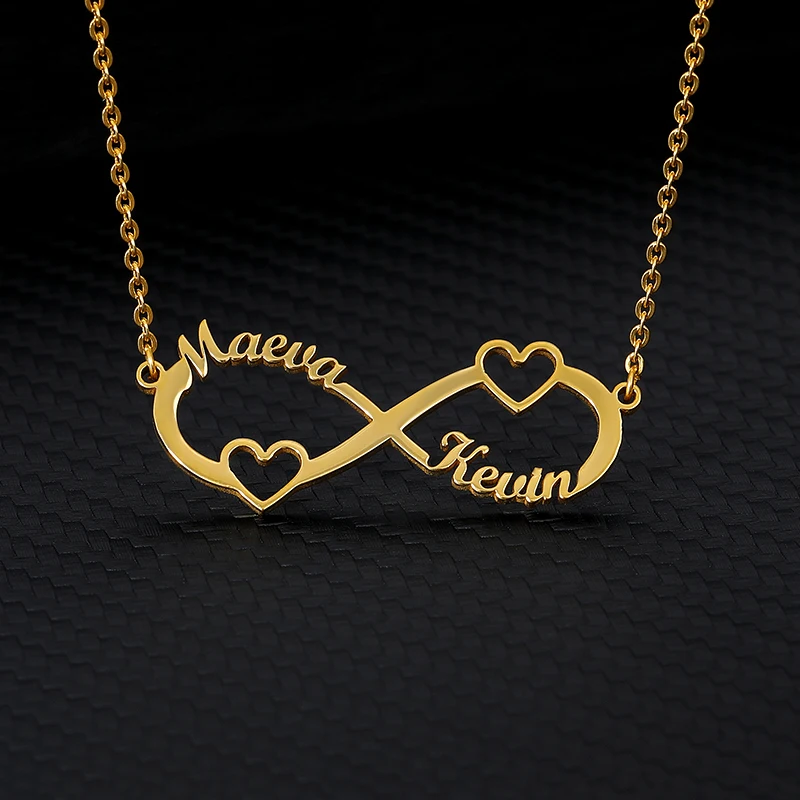 Custom Double Heart Two Names Infinity Necklaces For Women Stainless Steel Customized Necklace Pendant Personalized Jewelry Gift