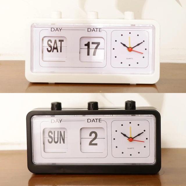 Retro Table Auto Flip Clock Non-ticking Calendar Clock with Day Date Display 5