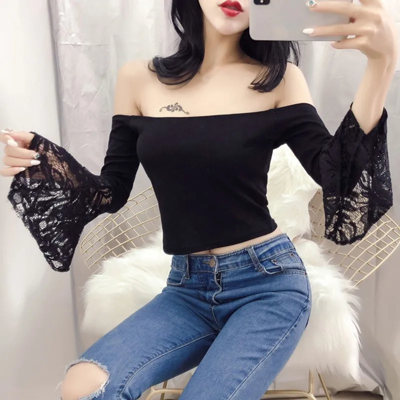 Autumn Korean Style Retro Sexy Solid Color Lace