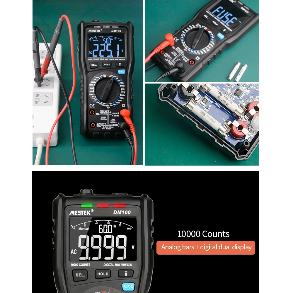 MESTEK 10000 Counts True RMS Digital Multimeter Temperature and Humidity NCV Live Line Tester Anti-burn Fuse Alarm Multimeters
