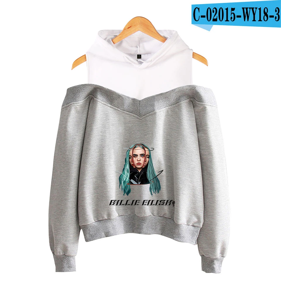 Moletom Billie Eilish новые 2D толстовки с открытыми плечами Пальто женские толстовки Толстовка Горячая Повседневная одежда - Цвет: grey