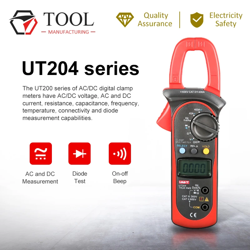 

UNT-I Digital Clamp Meter Detection AC / DC Current / Resistance / Capacitance Multimeter UT204 Clamp Multimeter