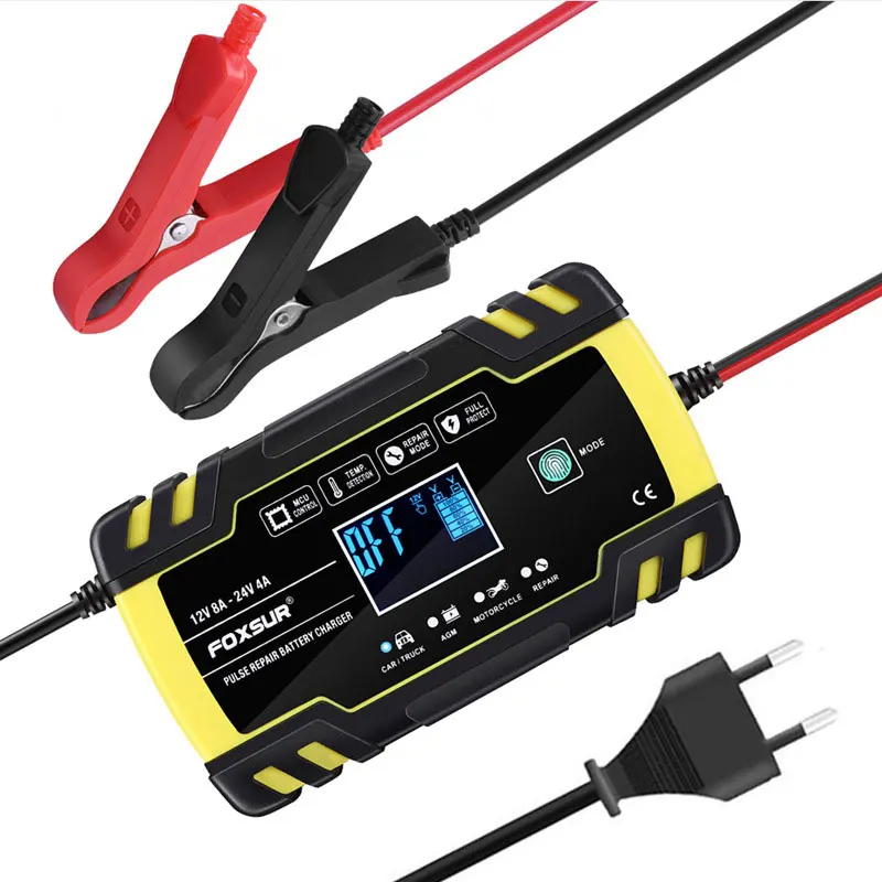 Foxsur 12V/24V 8A 3 этап автоматический быстрое зарядное устройство для автомобиля