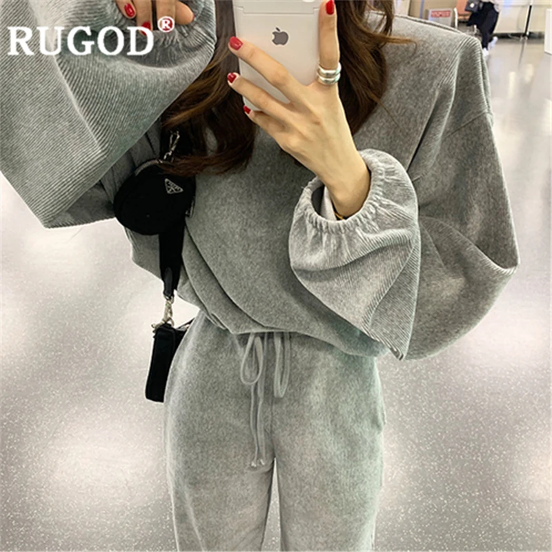 Женский бархатный костюм RUGOD теплый весенний комплект из 2 предметов однотонный