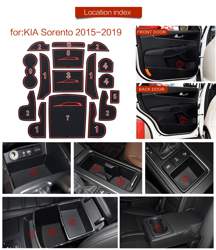 ZUNDUO Противоскользящий коврик с отделением для ворот и чашки KIA Sorento 2010 2019