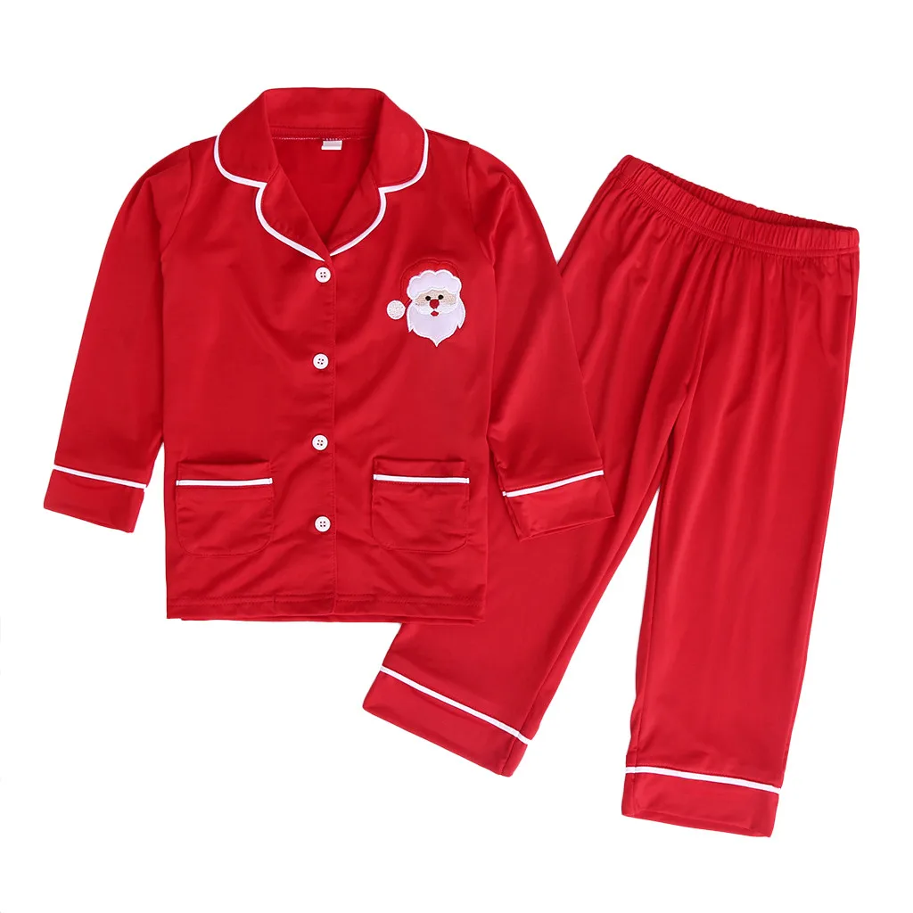 Toddler Baby Kids Girls Boys Pyjamas Clothes Long Sleeved Christmas Santa Tops Solid Color Pants Pajamas Infant Sleepwear Set#g4