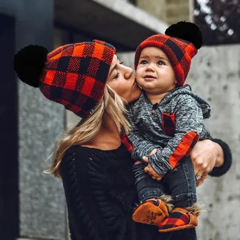 

Adult Baby Christmas Hat Classic Plaid Beanie Cap Cotton Knitted Winter Warm Fashion Casual Hats natale Parties Club Hat