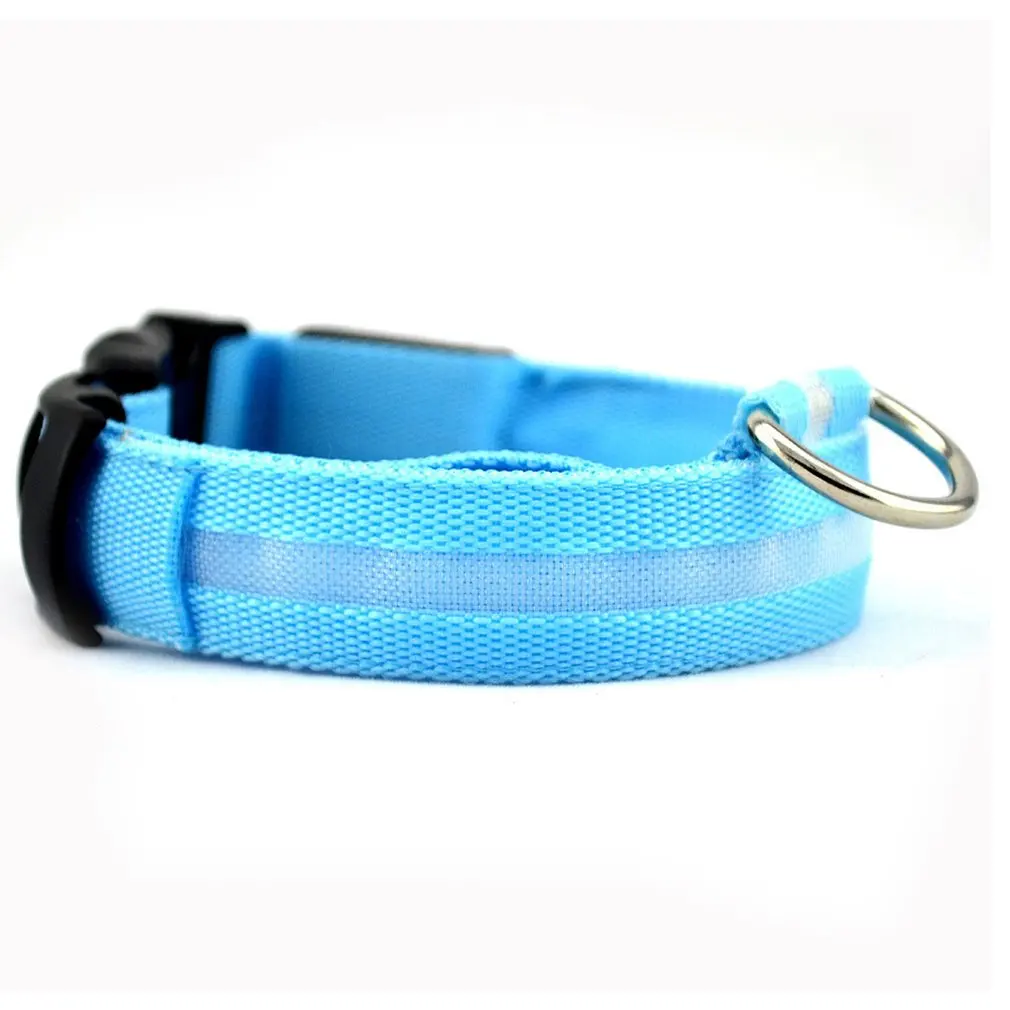 Adjustable Pets Collar USB Charging Safety Dog LED Flashing Nylon Collar Portable Breathable Pet Accessories - Color: Blue