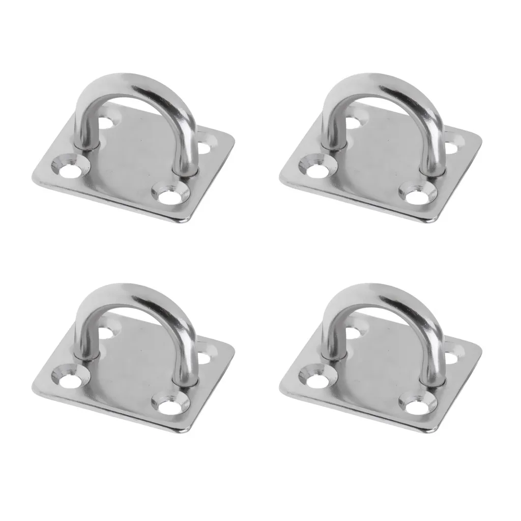 4pcs Heavy Duty 304 Stainless Steel Square Pad Eye Plate Shade Ring Loop Hook Wall Mounted for Sail Sailboat - 5mm