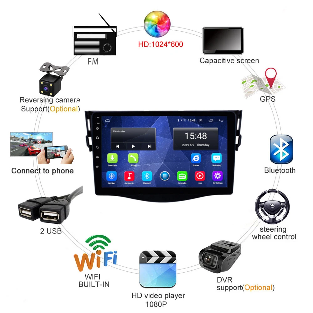  Car Radio For Toyota RAV4 2007-2012 GPS Navigation 4G Auto Radio Android 8.0 Support Bluetooth/TV/W