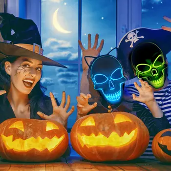 

Halloween Scary Mask LED Light Up Party Mask Costume Mask Skeleton EL-Wire Mask Cos Nice Gift Luminous Dentures School Supplies