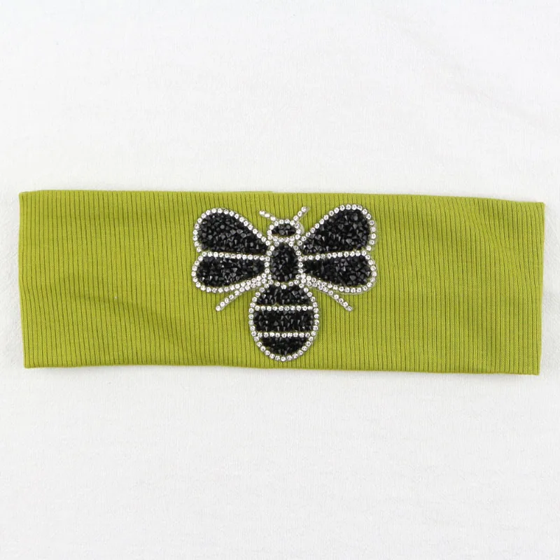 light green 1 Sunlikeyou Зимняя вязанная хлопковая резинка для волос со стразами и Пчелой для девочек, аксессуары для волос для малышей, повязка на голову для девочек, банты - Цвет: light green 1
