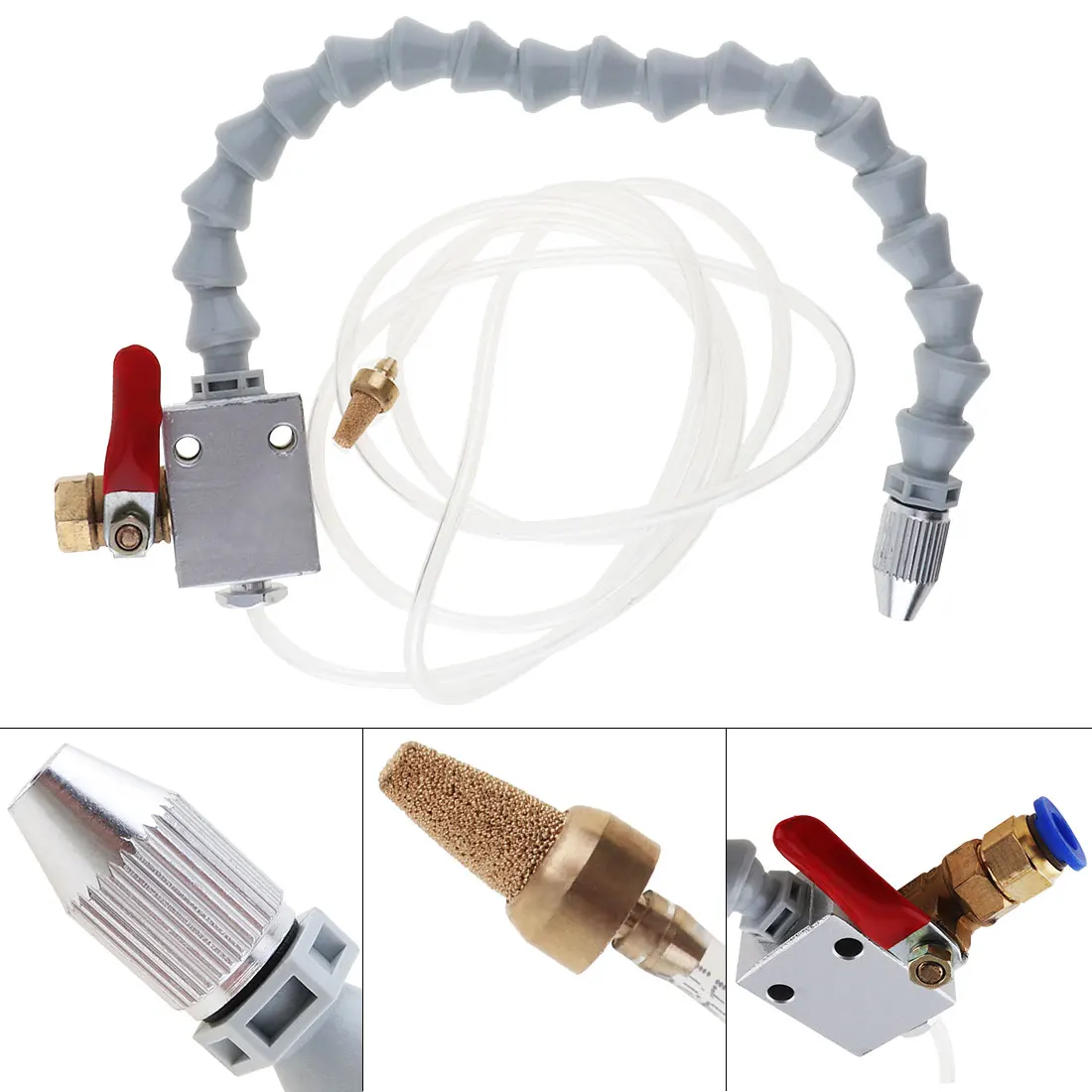 

White Tube Quick Insertion Cooling Sprayer with Ball Valve Adjustment and Connect 8mm Air Pipe for Metal Cutting Engraving