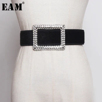 

[EAM] Pu Leather Rhinestone Square Buckle Wide Long Belt Personality Women New Fashion Tide All-match Spring Autumn 2020 1B018