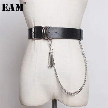 

[EAM] Pu Leather Black Long Chain Split Joint Belt Personality Women New Fashion Tide All-match Spring Autumn 2020 1H234